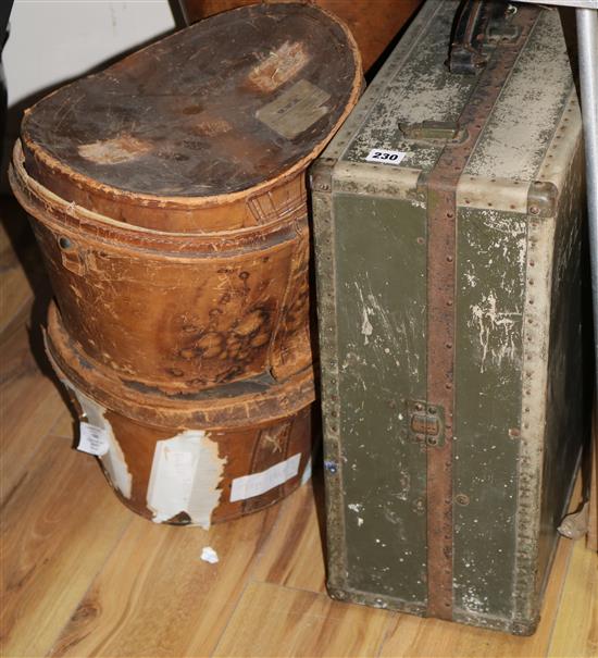 Five leather hat boxes plus a metal case